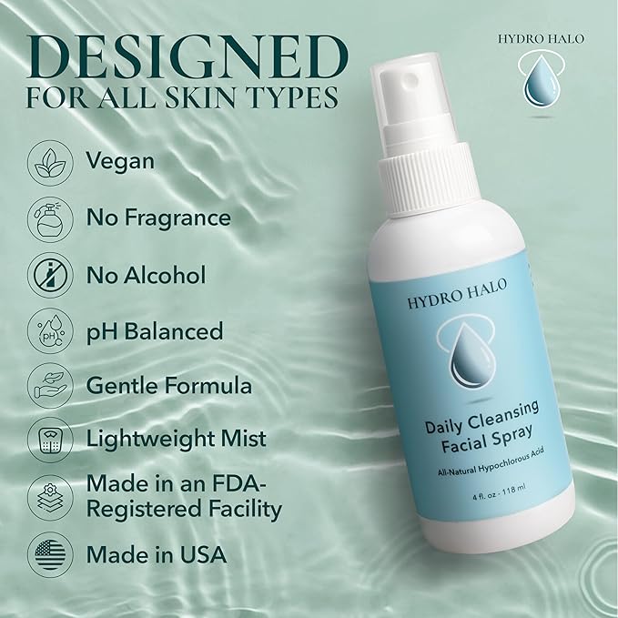 Hypochlorous Acid Spray for Face 4oz – Pure Hypochlorous Acid Spray Cleaner, Daily Cleansing Facial, pH Balanced, Plant Based, No Alcohol, USA Made