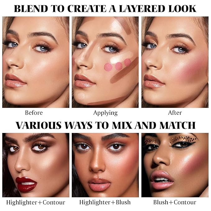 3Pcs Cream Contour Stick Makeup Kit - Cream Blush Stick Highlighter Stick Contour Bronzer Stick for Cheeks, Waterproof Long Lasting Blendable, Contour Stick Trio for Face Makeup (#02, 05, 06)