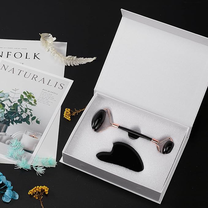 Jade Roller for Face, Facial Roller Massager Skin Care Tool, Gua Sha Facial Tools for Face, Neck, Eyes, Reduce Puffiness of The Skin (Black)