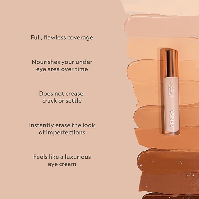 YENSA Super Serum Silk Concealer - Age-Defying Asian Skincare, Natural Superfood Ingredients Cover Imperfections, Boost Collagen (Medium 1) - .20 fl oz