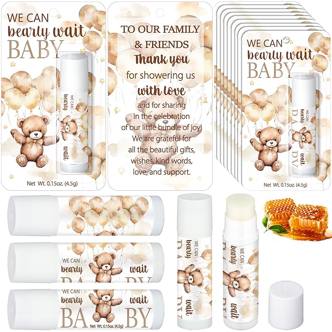 30 Pack Bear Baby Shower Party Gifts Favors Gifts Bulk Lip Balms for Guests Woman Man Entertainment Neutral Gender Reveal Favors Baby Shower Prizes Souvenirs Baby Gift Bags Stuffers
