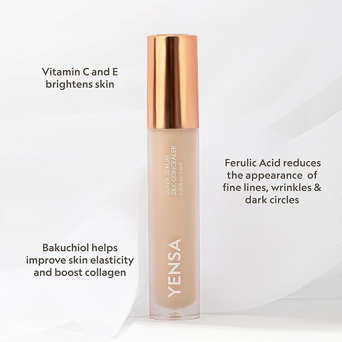 YENSA Super Serum Silk Concealer - Age-Defying Asian Skincare, Natural Superfood Ingredients Cover Imperfections, Boost Collagen (Tan 2) - .20 fl oz