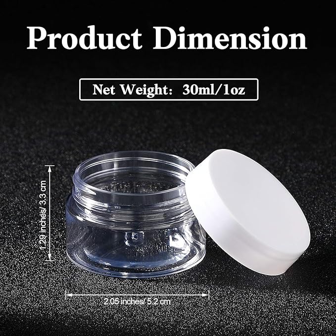 SATINIOR 24 Pieces Empty Clear Plastic Jars with Lids Round Storage Containers Wide-Mouth for Beauty Product Cosmetic Cream Lotion Liquid Butter Craft and Food (White Lid, 1 oz)
