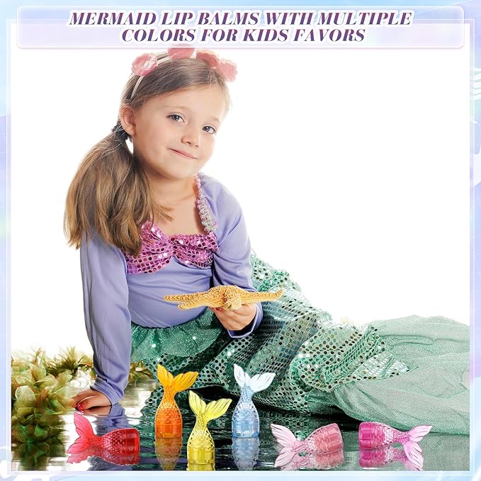 24 Pcs Mermaid Girl Birthday Party Supplies Lip Balm Graduation Gifts Bulk Kids Classroom Gift Exchange Party Supplies Birthday Mermaids Themed Party Decor Gifts for Preschool Toddler Boy Girl