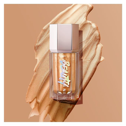 URQT Highly Pigmented Liquid Contour Highlighter - Built-in Sponge Tip Sculpted Complexion Wand Contour Natural Weightless Buildable Highlighters Contour Contouring Bronzer (#03 LIQUID GOLD)