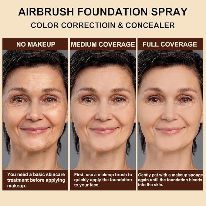 AirBrush Foundation Spray Set, Spray Foundation Makeup and Hydrating Face Primer Kit, Longwear Waterproof Liquid Matte Foundation Mist for Flawless Look, Brush and Sponge Include (#5 Warm Honey)