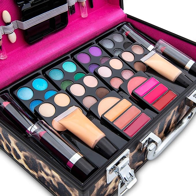 Makeup Kit Gift Set – 79 Piece - 32 Eye Shadows, 2 Blushes, 2 Lip Glosses, 2 Lipsticks, 2 Eye Liner Pencils, 1 Lip Liner Pencil, 1 Mascara - Case with Carrying Handle