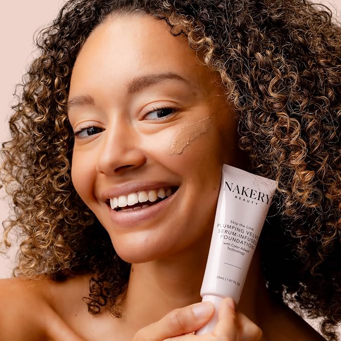 Nakery Full Coverage Plumping Liquid Foundation - Serum Infused Makeup with Niacinamide & Hyaluronic Acid for All Skin Types - Medium