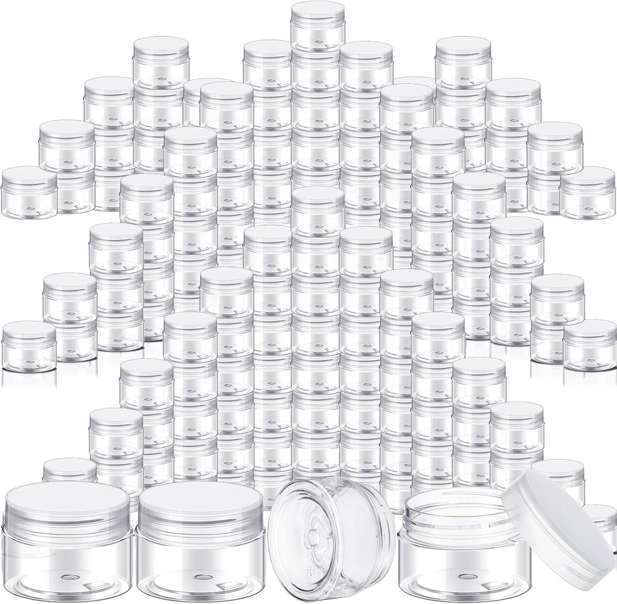 SATINIOR 100 Pcs Plastic Jars with Lids Small Containers Lids Wide Mouth Small Plastic Containers for Lotion Cream Rhinestones Body Butters Travel Storage(1 oz,Clear)