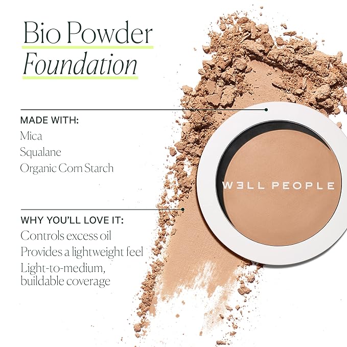 Well People Bio Powder Foundation, Lightweight & Hydrating Foundation For Perfecting & Smoothing Skin, Semi-Matte Finish, Vegan & Cruelty-free, 5.5W