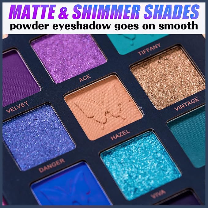 18 Colors Eyeshadow Palette, Butterfly Series Highly Pigmented Eye Makeup Palette, Matte Shimmer Metallic Powder Eyeshadow Pallet, Makeup Palette Cosmetics Gift, 110