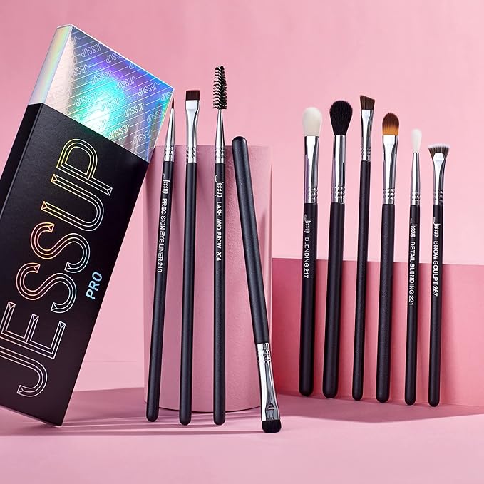 Jessup Eye Makeup Brushes 10 pcs, Premium Synthetic Eyeshadow Blending Concealer Eyebrow Eyeliner Brush Set T315
