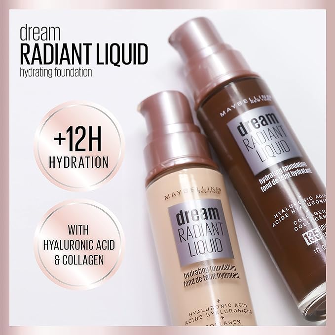 Maybelline Dream Radiant Liquid Medium Coverage Hydrating Makeup, Lightweight Liquid Foundation, Mocha, 1 Fl; Oz