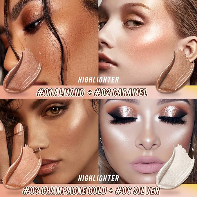 2 Pcs Cream Contour Stick Makeup Kit, Cream Highlighter Stick & Contour Bronzer Stick for Cheeks, Lightweight Blendable Smooth -Highlighter & Bronzer (#04 Light Rose Gold #07 Coffee)