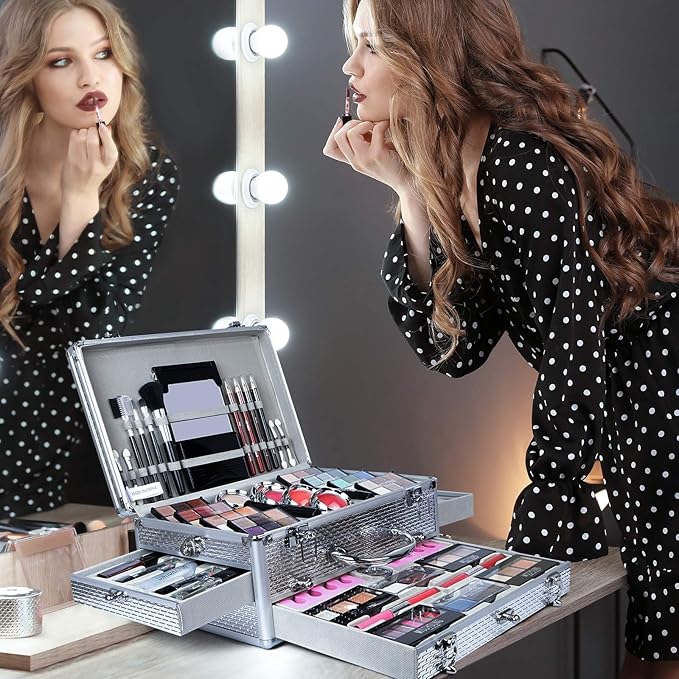 All-in-One Makeup Gift Set Carry All Makeup Kit for Women Full Kit With Aluminum Case Lipgloss Lipstick Concealer Blush Foundation Face Powder Eyeshadow Palette Cosmetic Palette #2