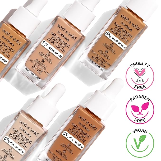 wet n wild Bare Focus Skin Tint, 5% Niacinamide Enriched, Buildable Sheer Lightweight Coverage, Natural Radiant Finish, Hyaluronic & Vitamin Hydration Boost, Cruelty-Free & Vegan - Porcelain
