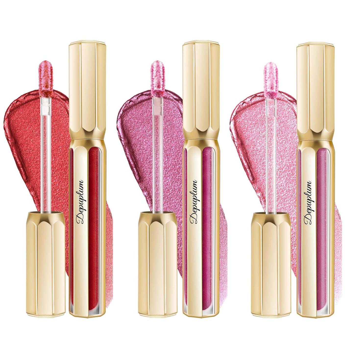 3Pc Lipsticks Set for Women Metallic Lipstick Long Lasting Dark Red Burgundy Pink Lip Gloss, Metal Shine Lightweight Hydrating Full Coverage Lip Color, DP104/107/108