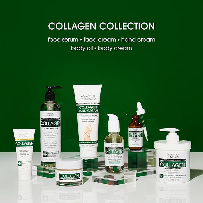Advanced Clinicals Unscented Collagen Cream Face Moisturizer & Body Lotion + Collagen Body Oil Skincare 2pc Set For Women & Men Helps Reduce Appearance Of Crepey Skin, Wrinkles, & Dry Skin, 2PC Set