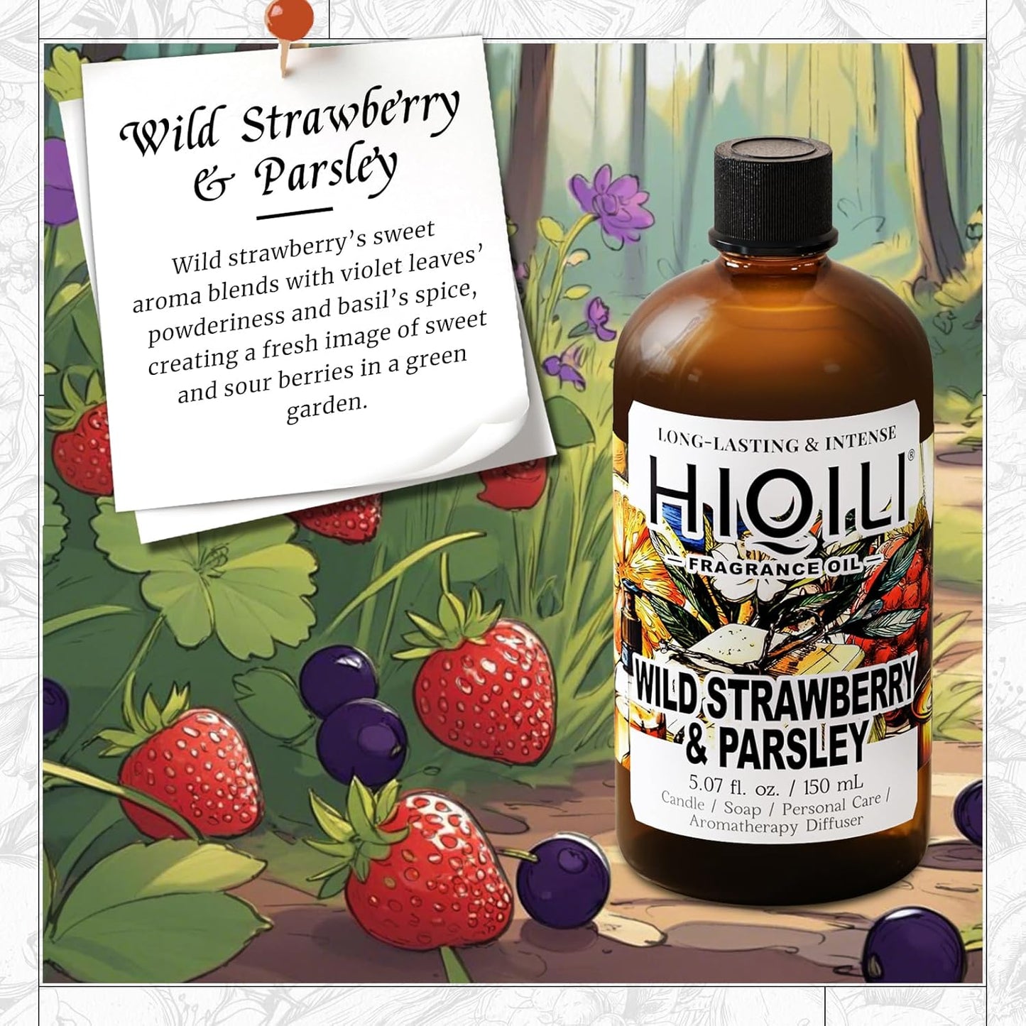 HIQILI Wild Strawberry & Parsley Fragrance Oil for Candle Making, Inspired by J-M.Lone Wild-Straw & Psley, Fresh Soap Scents, DIY Body Spray & Perfume for Women - 5.07 Fl Oz