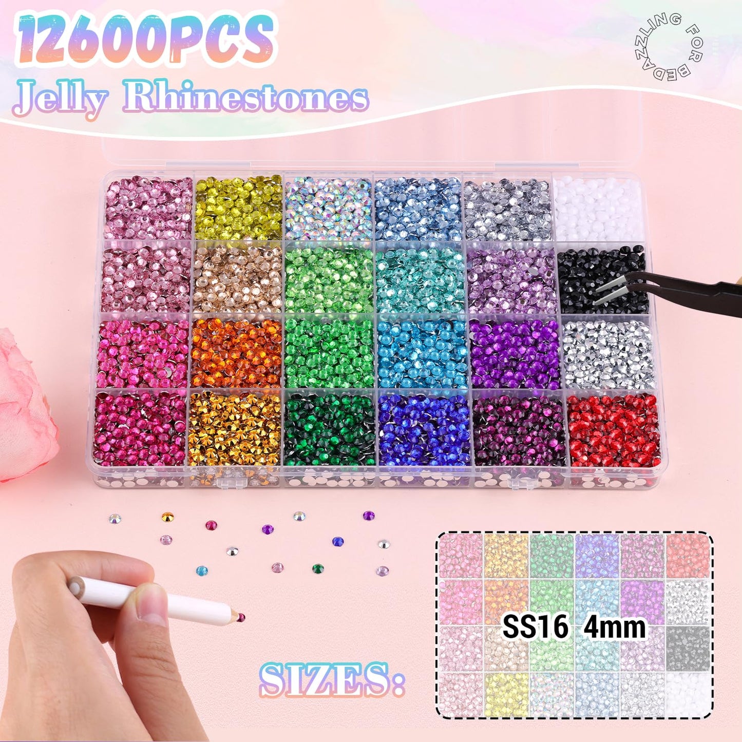 12600Pcs Resin Rhinestones with 3Pcs B7000 Jewelry Glue for Crafting, Multicolors 4mm Non Hotfix Flatback Gems, Bedazzling Crystal for DIY Crafts Clothing Tumblers Mugs Shoes Fabric Decor Nail Art
