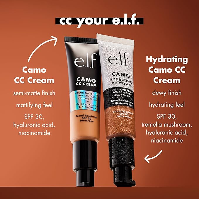 e.l.f. Hydrating Camo CC Cream, SPF 30, Color Correcting Full Coverage Foundation For A Dewy Finish, Vegan & Cruelty-Free, Rich 650 C