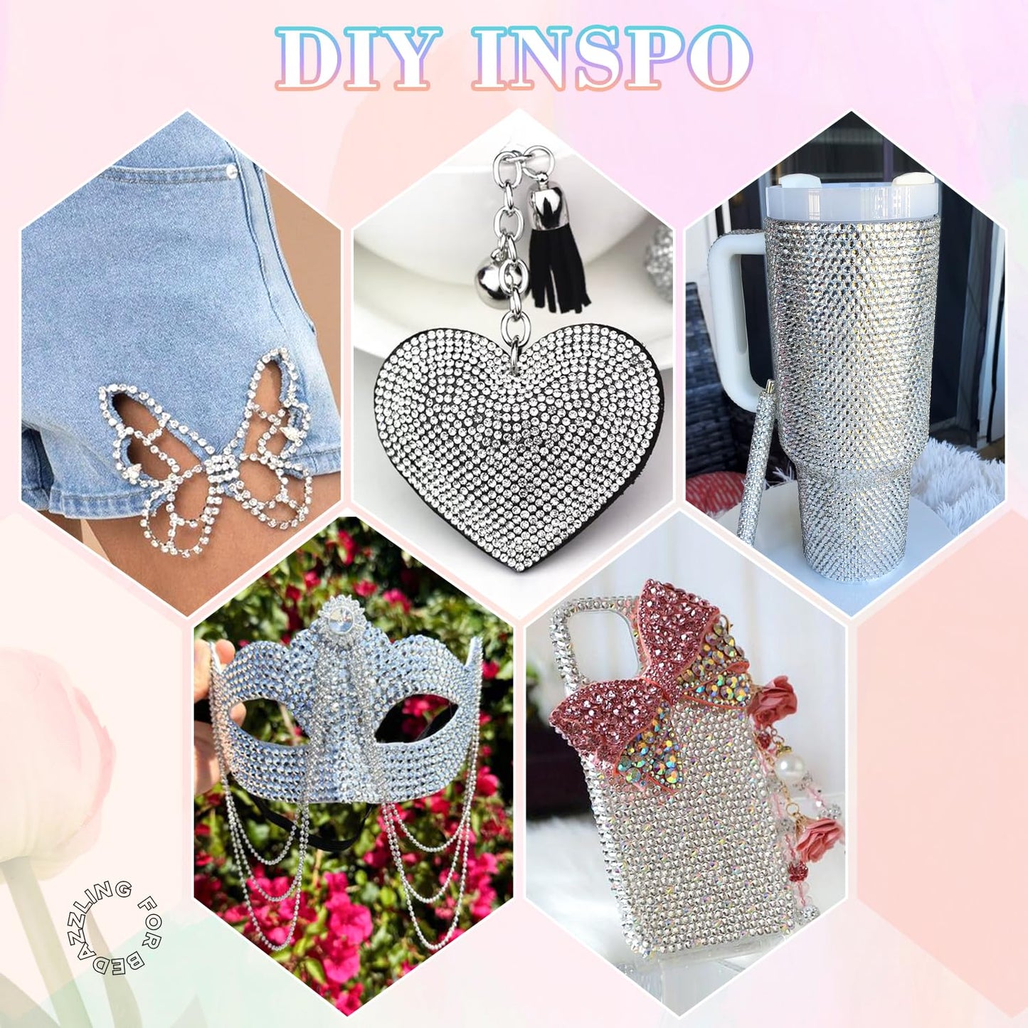 30000Pcs Resin Silver Clear Rhinestones with B7000 Jewelry Glue for Bedazzling Crafting, 2-6mm Flatback Gems, Bedazzler Kit for Crafts Clothing Tumblers Shoes Decor Nail Art