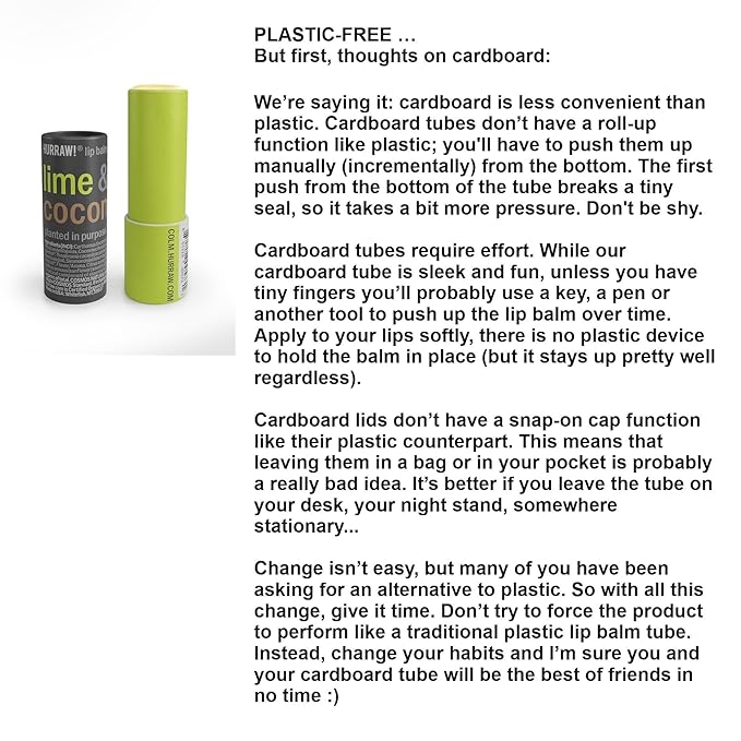 Hurraw! Lime & Coconut Lip Balm, 3 Pack: Plastic-Free with new cardboard push-up tube. Certified Organic, All Natural Origin, Vegan & Cruelty Free. Gluten Free. Bee, Shea, Soy & Palm Free. Made in USA