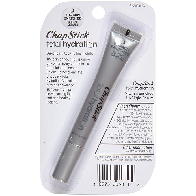 ChapStick Total Hydration Vitamin Enriched Lip Night Serum, Night Lip Serum for Overnight Lip Care - 0.21 Oz
