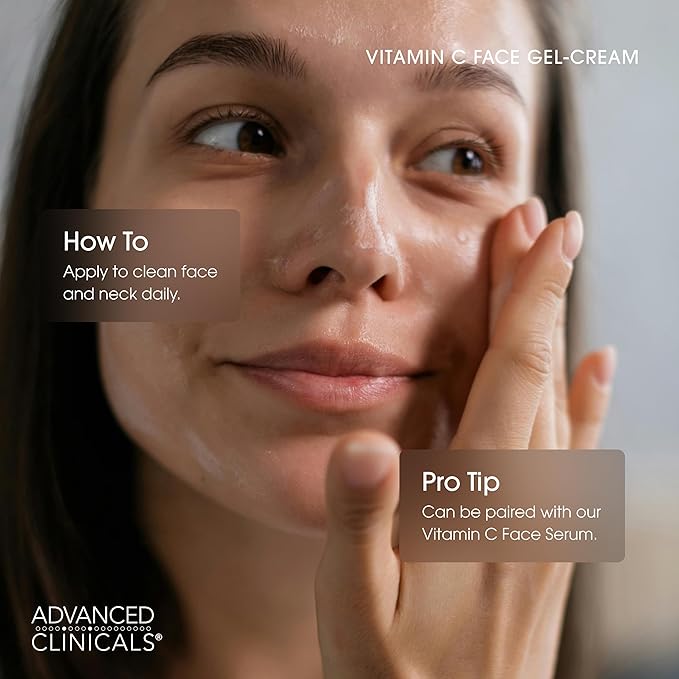 Advanced Clinicals Brightening Vitamin C Face Cream Gel With Niacinamide + Hyaluronic Acid | Vitamin C Moisturizer Lotion For Face Visibly Diminishes Look Of Dark Spots & Uneven Skin Tone, 2.5 Fl Oz