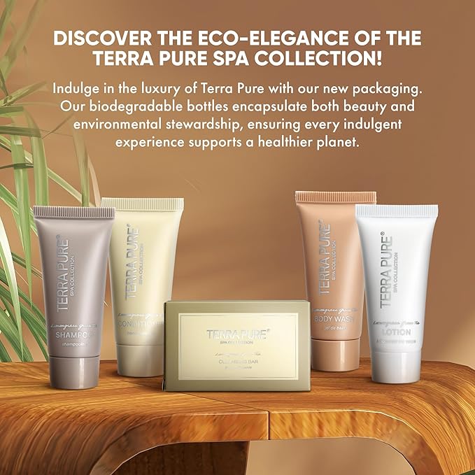 Terra Pure Spa Collection Bulk Set Toiletries | 1-Shoppe All-In-Kit Amenities for Hotels & Airbnb | 0.85 oz Hotel Shampoo & Conditioner, Body Wash, Lotion & Cleansing Bar Travel Size Tubes| 75 Pieces