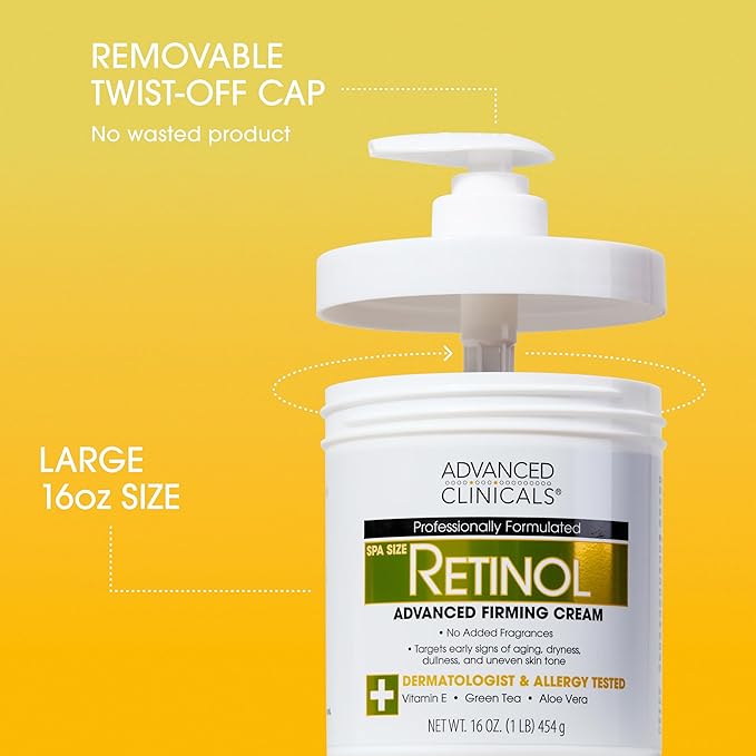 Advanced Clinicals Retinol Cream + Hyaluronic Acid Lotion Face & Body Skin Care. Anti Aging Dry Skin Rescue Creams Reduce Appearance Of Wrinkles, Fine Lines, & Sagging Skin, 16 Oz (Pack of 2)
