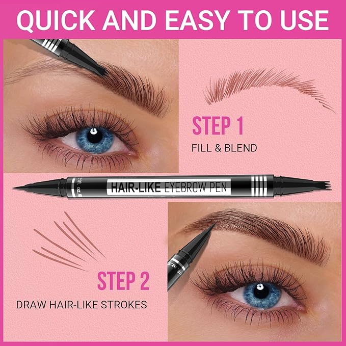 iMethod Eyebrow Pen - Eyebrow Pencil Magical 2-in-1 Eye Brow Pencils for Women with 4-Fork-Tip & Precise Brush-Tip for Natural Hair-Like Brows, Last All-Day, with Eyebrow Spoolie Brush, Dark Brown