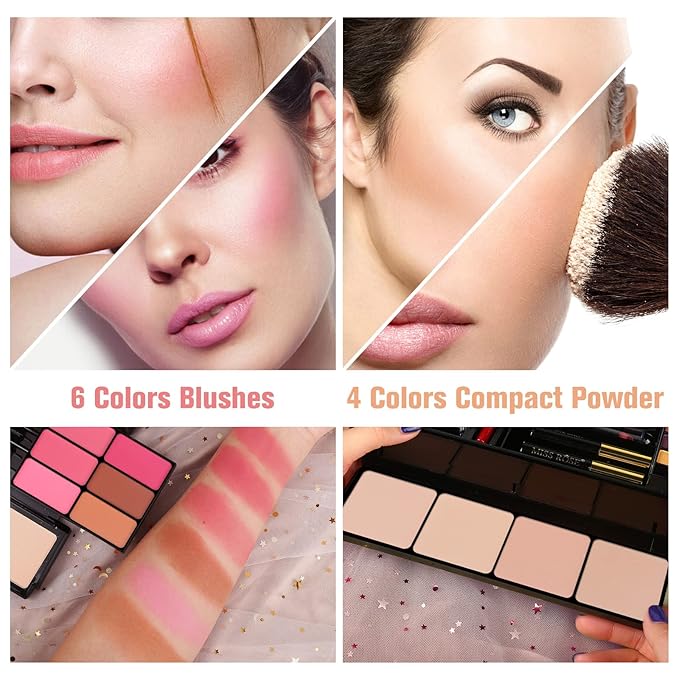 Professional Makeup Kit for Women Girls Full Kit with Mirror 58 Colors All in One Make up Gift Set Included Eyeshadow,Compact Powder,Blusher,Lipstick,Eyebrow Pencil,Gitter Gel,Eyeliner,Mascara (Y)