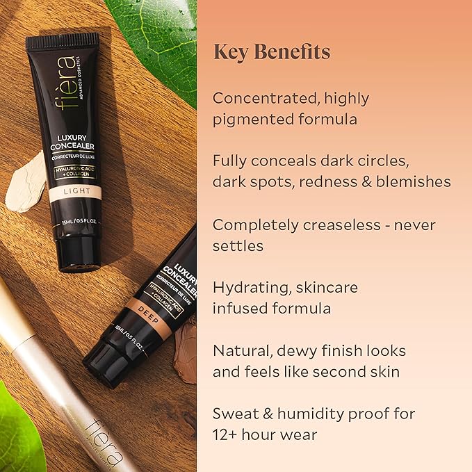 Fièra Luxury Concealer with Anti-Aging - All Day Coverage for Dark Circles, Fine Lines, Wrinkles & Spots - Light, 0.5 Ounce