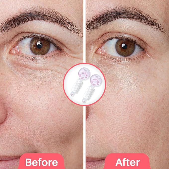 Ice Globes & Ice Roller for Face and Eyes - Facial Massage Tools for Skin Care, Reduce Wrinkles & Puffiness, Cooling Globes & Roller Ball for Glowing Skin 2PCS (Pink)