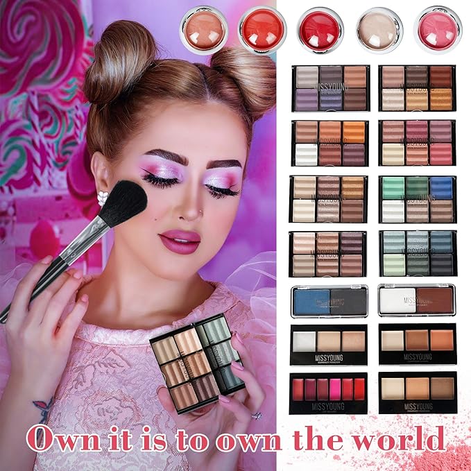 All-in-One Makeup Gift Set Carry All Makeup Kit for Women Full Kit With Aluminum Case Lipgloss Lipstick Concealer Blush Foundation Face Powder Eyeshadow Palette Cosmetic Palette #2