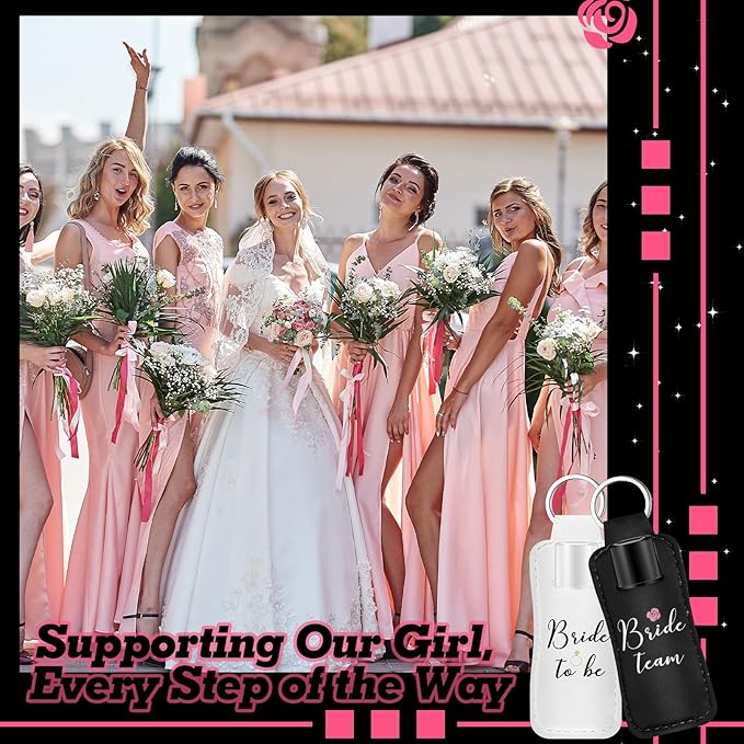 24 Pack Bachelorette Party Favor Lip Balm Set Team Bride Lip balm with Lipstick Holder Keychain Bride to be Lip balm Bridal Shower Proposal Gifts for Wedding Party Favors(White, Black)
