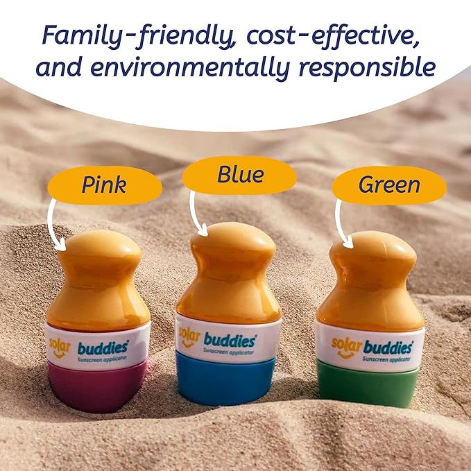 Solar Buddies Sunscreen Applicator - Single Blue - Refillable Roll on Sponge Sunscreen, Suncream & Lotion Applicator For Kids, Adults & Families - Holds 3.4fl oz, Perfect Size for Travel