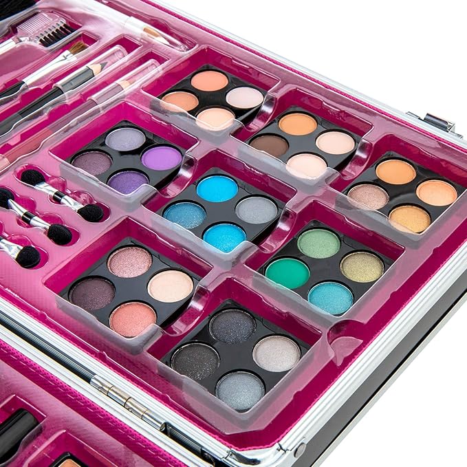 Makeup Kit Set - 32 Eye Shadows 6 Lip Glosses 2 Lip Gloss Wands 2 Lipsticks 1 Face Powder Duo 1 Blush Powder Duo 1 Mascara - Case with Carrying Handle
