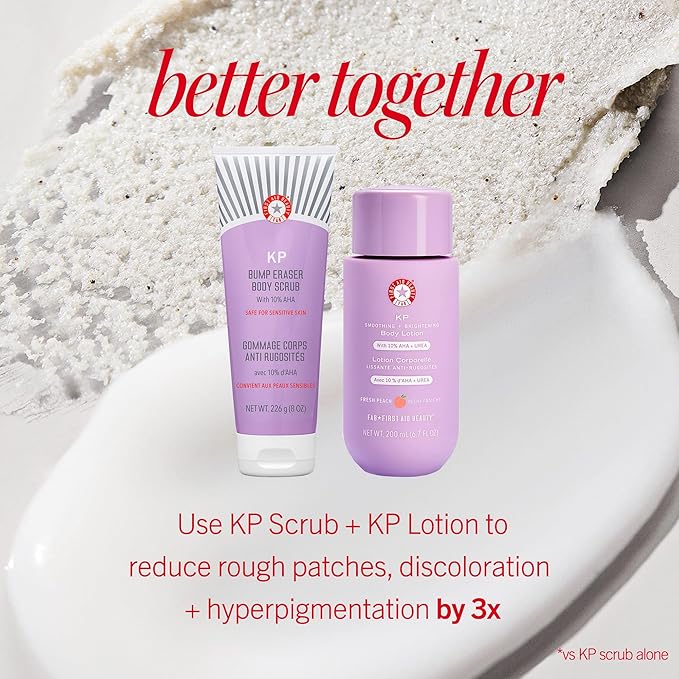 First Aid Beauty - KP Bump Eraser Body Scrub with 10% AHA, Keratosis Pilaris Skin Exfoliator with Glycolic and Lactic acids, Helps Reduce Chicken Skin Bumps, Safe for Sensitive Skin, 2 oz