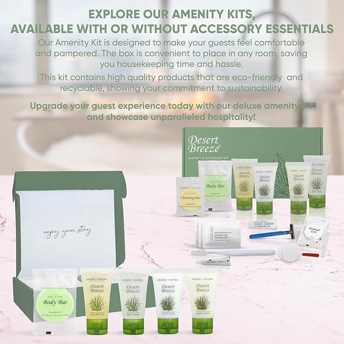 Amenity Kit | Boxed Hotel Toiletries | Bulk Set 1oz Travel Size Shampoo, Conditioner, Lotion, Body Wash & Body Bar Soap for Guest Hospitality AirBnB/Vacation Rentals | 1 set per case
