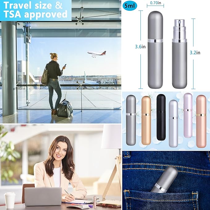 Travel Refillable Perfume Atomizer Bottle 2-Pack 5ml Leakproof Travel Perfume Refillable Bottle (Gray & Gray)