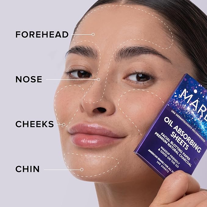 MAREE Oil Blotting Sheets for Face (100 Sheets) - Mineral Blotting Papers For Face with Bamboo Charcoal - Maximum Absorption & Shine Control - Makeup-Friendly Wipes for Oily Skin