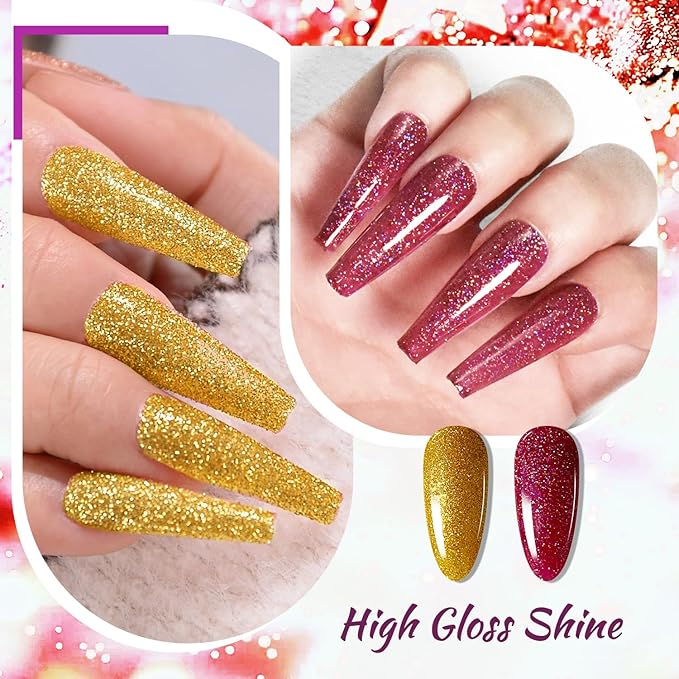JODSONE 23 Bottles of Glitter Colorful and Elegant Gel Polish kit with 3 Bottles of Matte and Glossy Top Coat Base Coat Gel Nail Set
