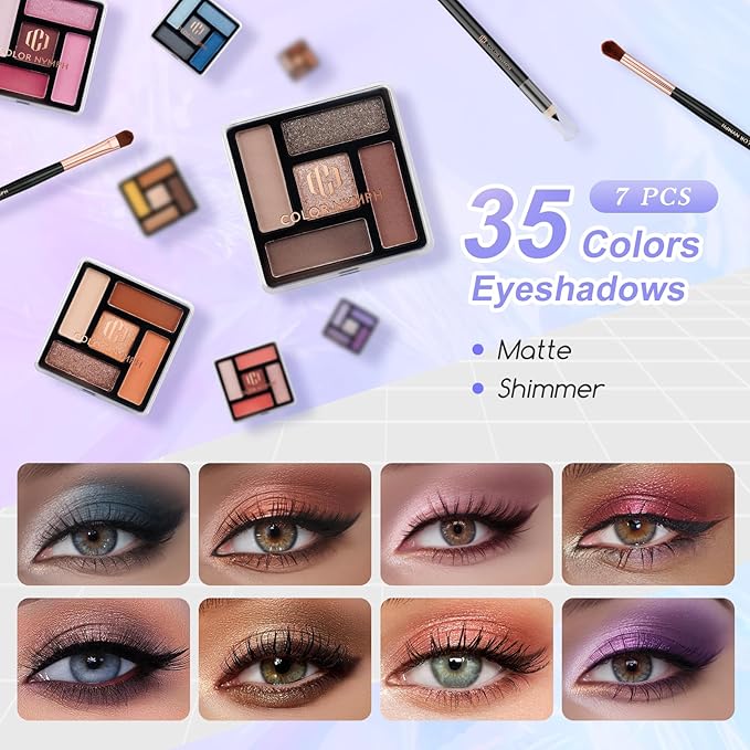 Color Nymph Makeup Kit For Women, Girls Makeup Set For Teens Professional Make Up Kits With Travel Case Full Cosmetics Kit w/ 35 Colors Eyeshadows Lipstick Blush Brushes Lipgloss Mascara