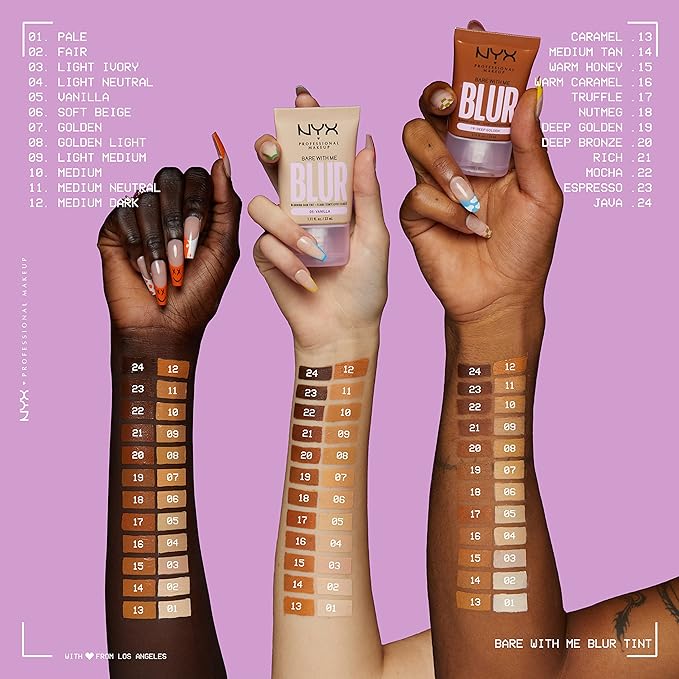 NYX PROFESSIONAL MAKEUP Bare With Me Blur Skin Tint Foundation Make Up with Matcha, Glycerin & Niacinamide - Vanilla