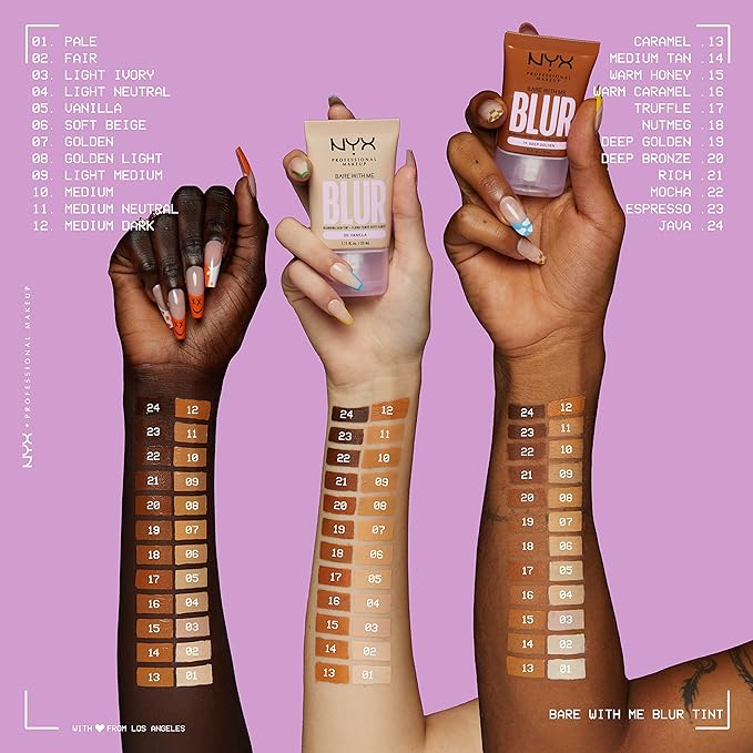 NYX PROFESSIONAL MAKEUP Bare With Me Blur Skin Tint Foundation Make Up with Matcha, Glycerin & Niacinamide - Espresso