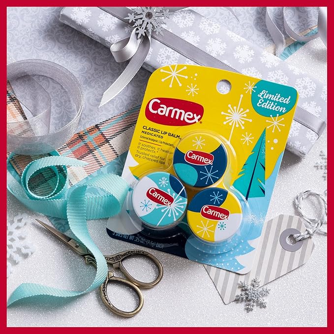 Carmex Lip Balm Limited Edition Holiday Packs: Carmex Daily Care Sticks, 4 count (1 pack), Carmex Medicated Jars, 3 Count (1 pack)