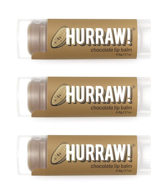 Hurraw! Chocolate Lip Balm, 3 Pack: Organic, Certified Vegan, Cruelty and Gluten Free. Non-GMO, 100% Natural Ingredients. Bee, Shea, Soy and Palm Free. Made in USA