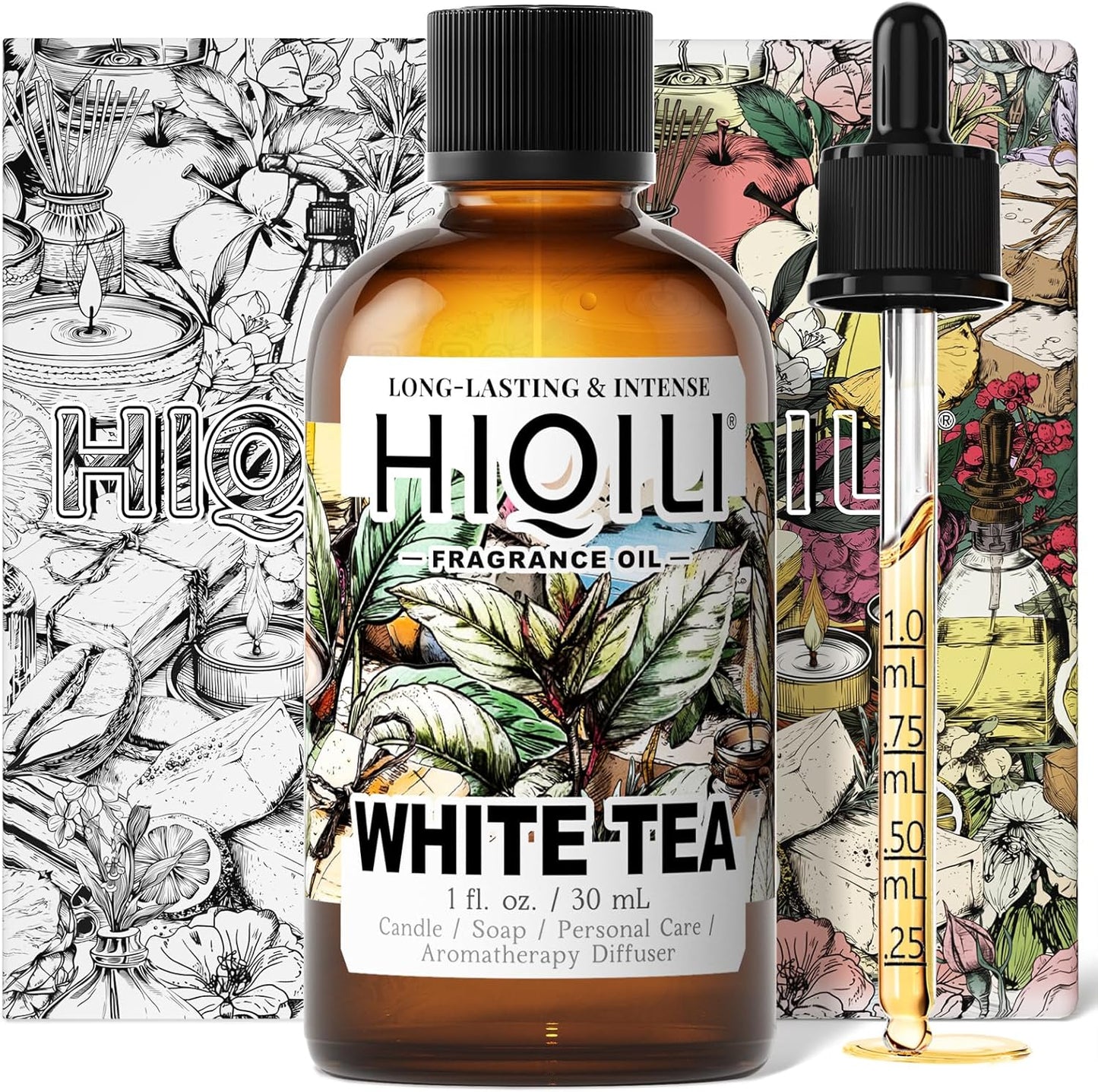 HIQILI White Tea Fragrance Oil for Essential Oil Diffuser, DIY Candle & Soap Making, Blend to Perfume & Air Freshener Spray - 1 Fl Oz